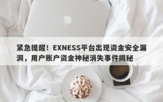 紧急提醒！EXNESS平台出现资金安全漏洞，用户账户资金神秘消失事件揭秘