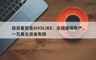 投资者怒告SOOLIKE：冻结提现账户，一万美元资金失踪