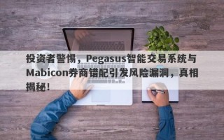 投资者警惕，Pegasus智能交易系统与Mabicon券商错配引发风险漏洞，真相揭秘！