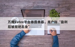 万腾Vatee平台暴露黑幕，用户称“盈利后被拒绝出金”